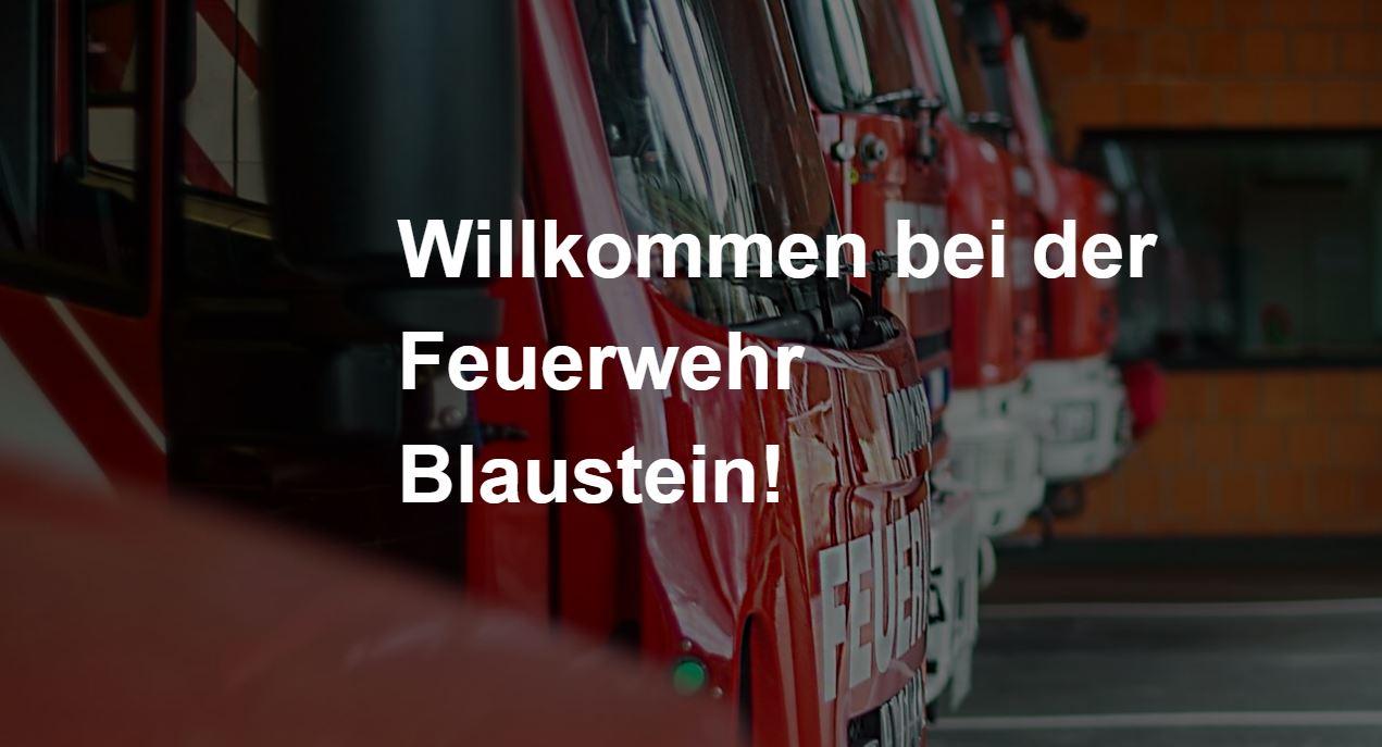 Bild mit Feuerwehrfahrzeugen und mit der Aufschrift Willkommen bei der Feuerwehr Blaustein